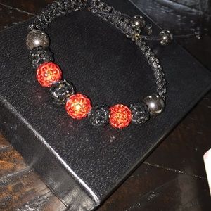 Black and red crochet drawstring bracelet